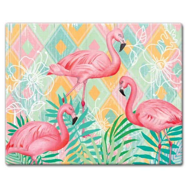 Diamond Flamingos Glass Counter Saver/Cutting Board 15"x12"