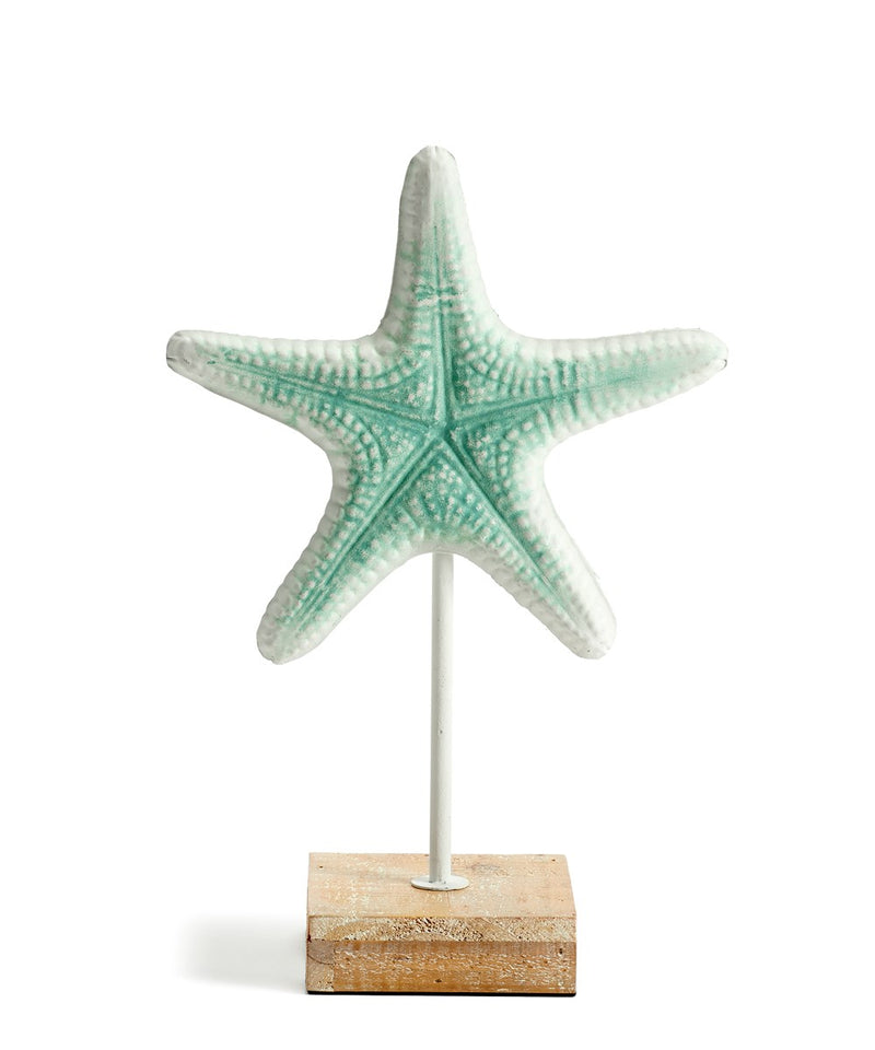 Starfish Table Decor with Stand - Aqua & White