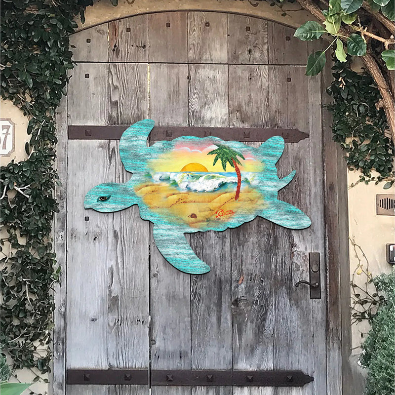 Turtle Scenic Wooden Door Hanger