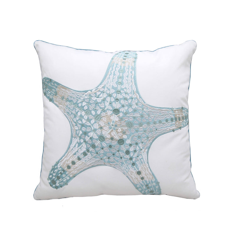 Sea Glass Embroidered Starfish Indoor/Outdoor Pillow