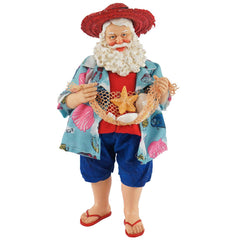 10 inch Beach Party Santa figurine with seashell net coastal Christmas décor