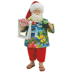 10 inch Beach Santa figurine holding chair and tropical drink coastal Christmas décor