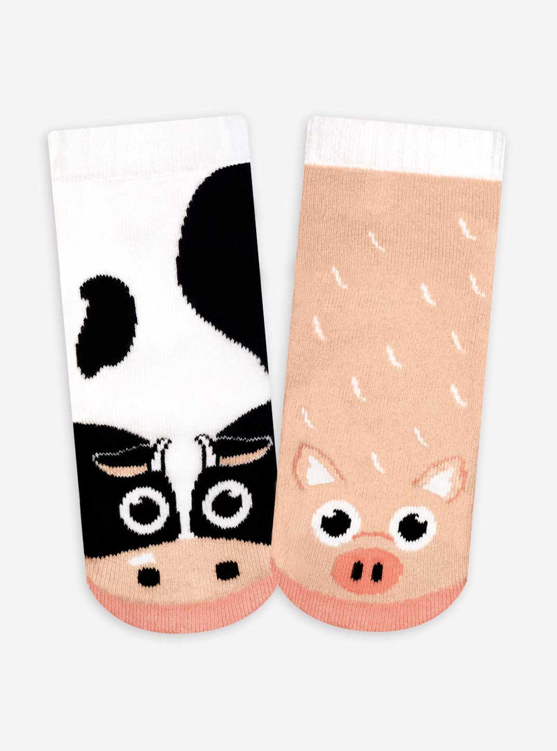 Cow & Pig | Kids & Adult Socks | Mismatched Crazy Fun Socks