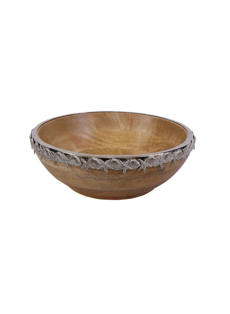 Coastal Life Wooden Bowl with Star Shell Rim