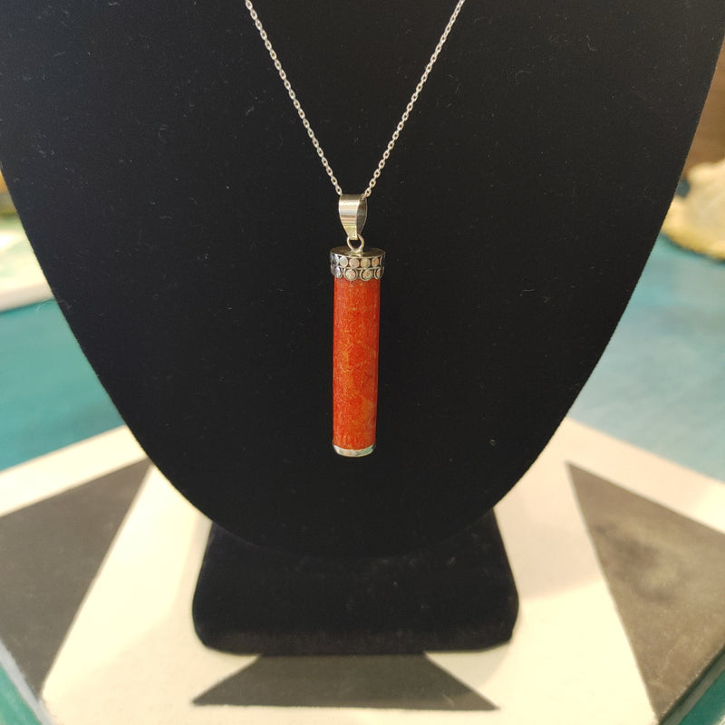 Red Coral Cylinder Pendant