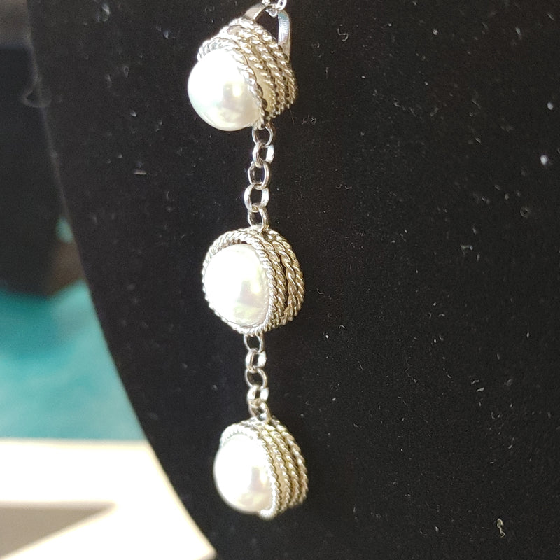Pearl with Silver Rope Accent Pendant