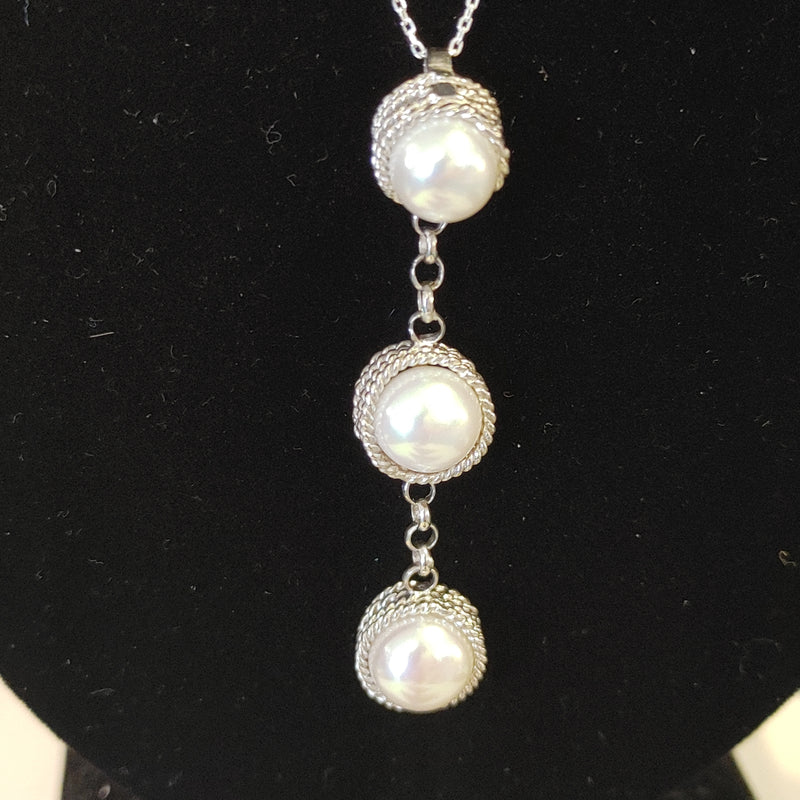 Pearl with Silver Rope Accent Pendant
