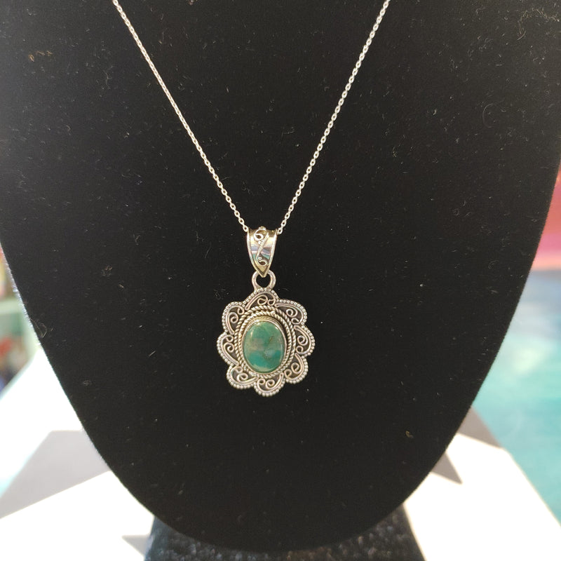 Turquoise Oval Floral Design Pendant
