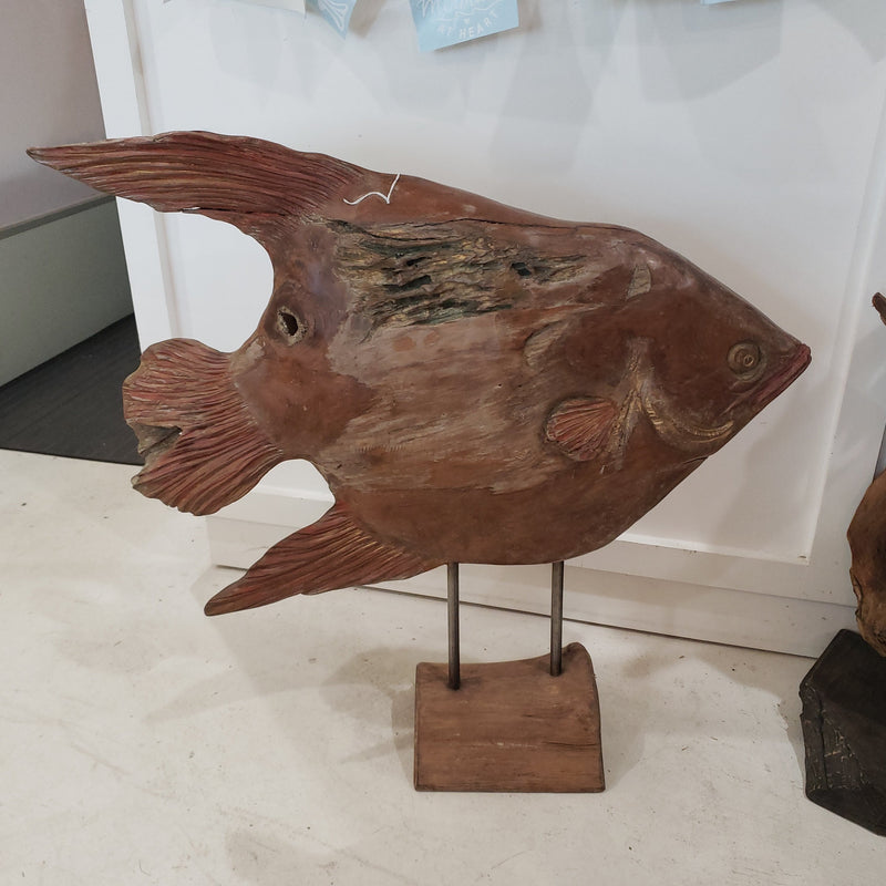 Red and Gold Carved Teak Wood Fish