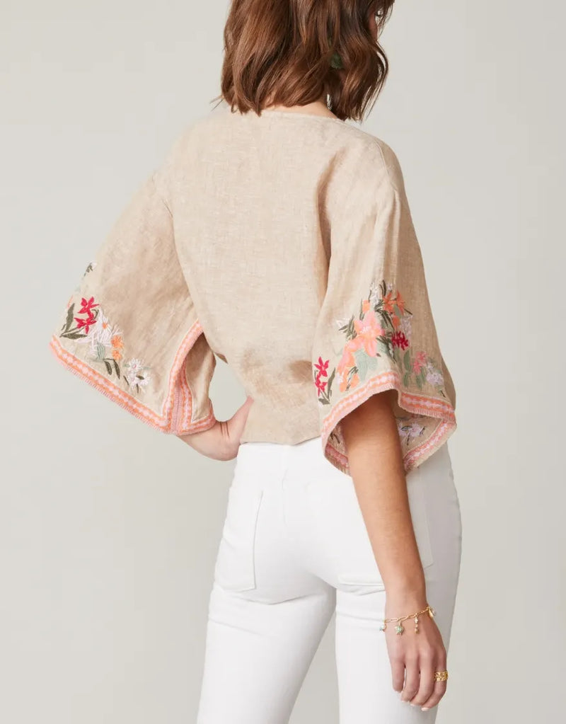 Delilah Linen Top - Alljoy Landing Tropical Embroidery