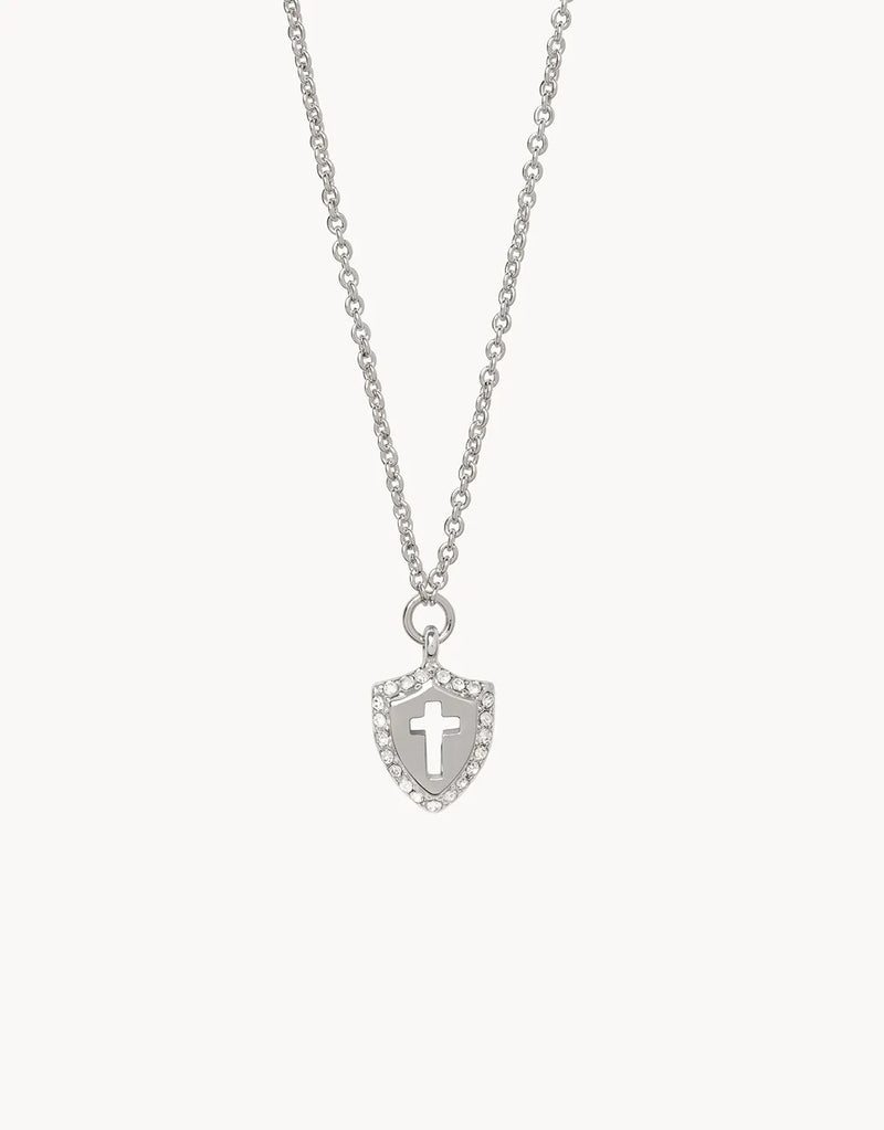 SLV Necklace 18" Faith Over Fear/Cross Shield SIL