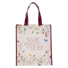 Give Thanks Floral Coated Tote Bag