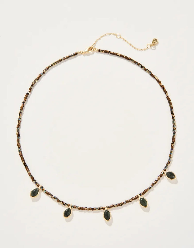 Primrose Bitty Bead Necklace 15" Silver Leaf Jasper