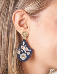 Jones Embroidered Earrings Slate Blue