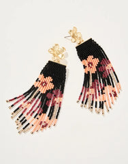 Bitty Bead Earrings Black Floral Stems