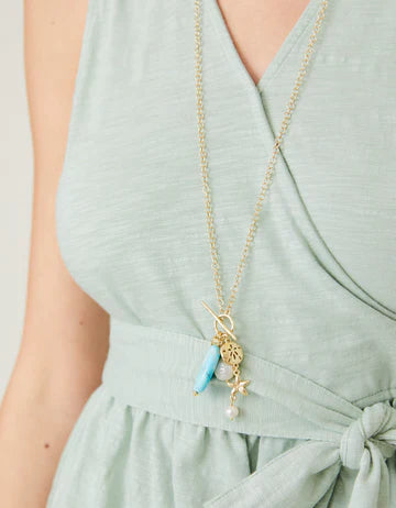 Seaside Necklace 32" Turquoise/Pearl