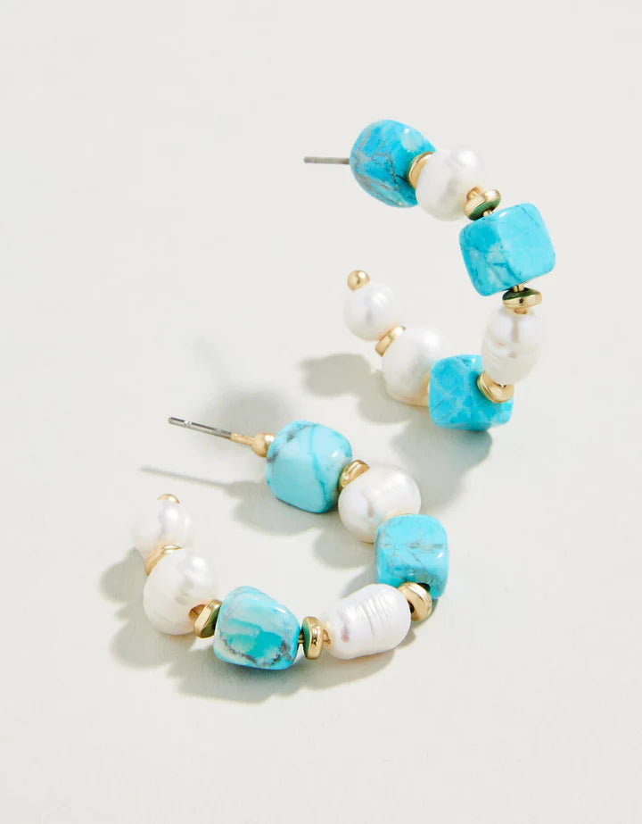 Annabelle Beaded Hoop Earrings Turquoise/Pearl