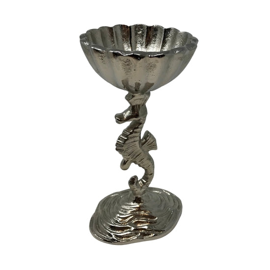 Polished Cast Aluminum 3 Seahorse Pedestal Serving Bowl