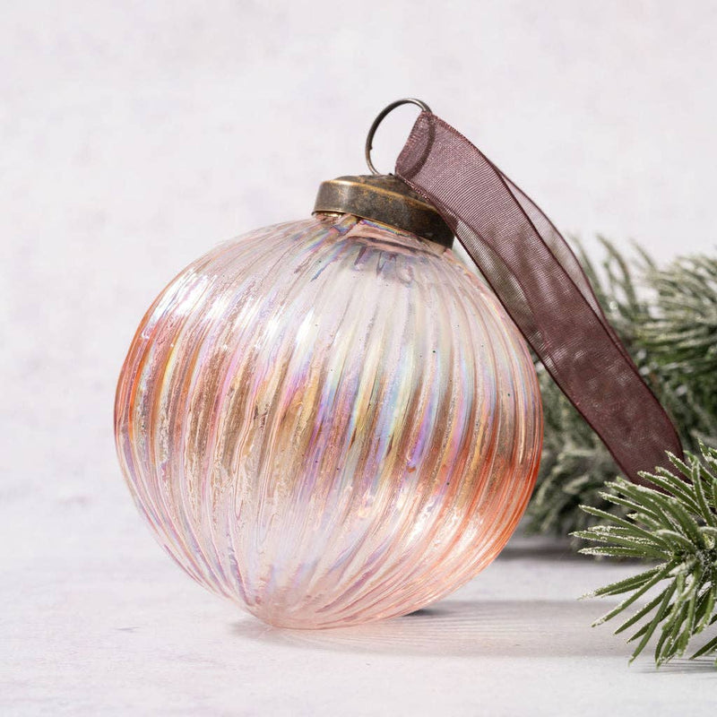 3" Large Rose Rainbow Glass Ribbed Ball