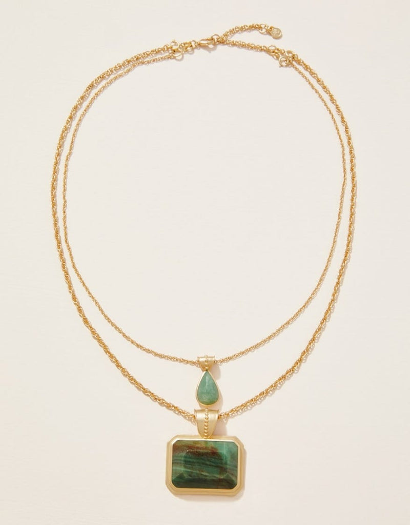 Layered Pendant Necklace - 17" Green Aventurine
