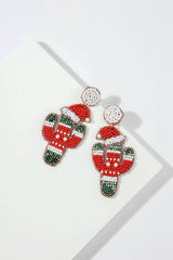 Holiday Cactus with Hat and Sweater Seed Bead Earrings