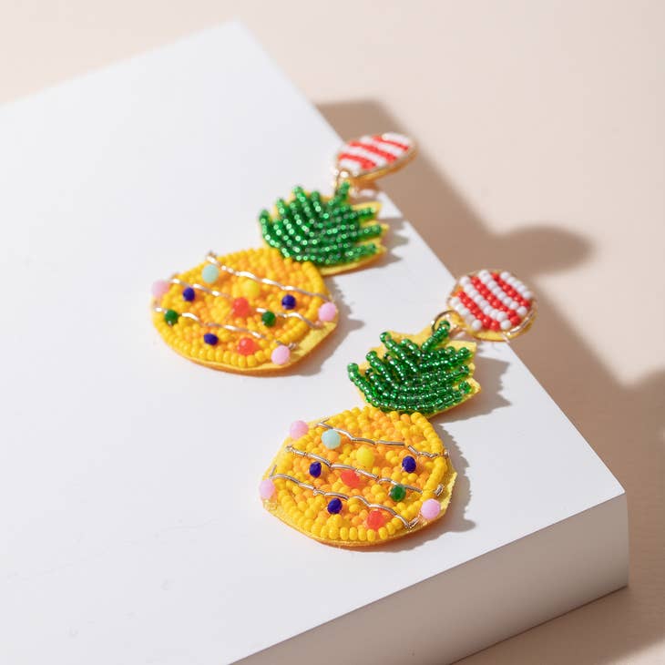 Seed Bead Christmas Pineapple Earrings