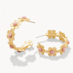 Primrose Hoop Earrings - Available in Pink Rhodonite, Recycled Blue Chalcedony, or Pearl