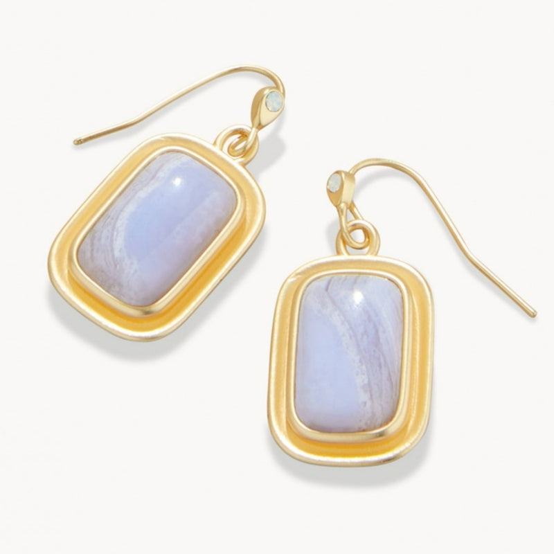 Stone Drop Earrings - Blue Chalcedony