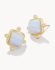 Stone Stud Earrings - Blue Chalcedony