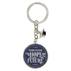 Congrats Grad Hope & a Future Navy Blue Metal Key Ring with Link Chain and Charm - Jeremiah 29:11