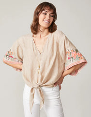 Delilah Linen Top - Alljoy Landing Tropical Embroidery