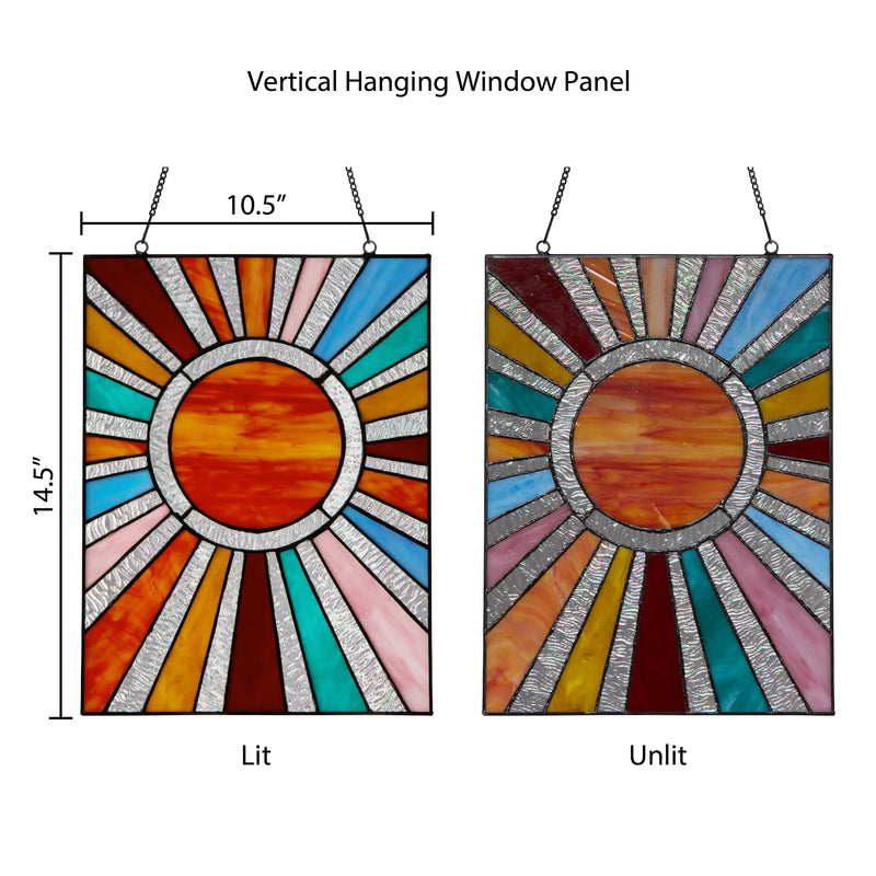 14.5"H Lila Multicolor Sunburst Stained Glass Window Panel