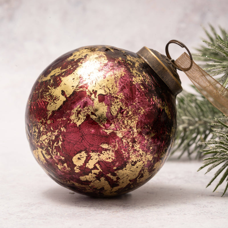 3" Large Wine with Gold Foil Crackle Glass Ball