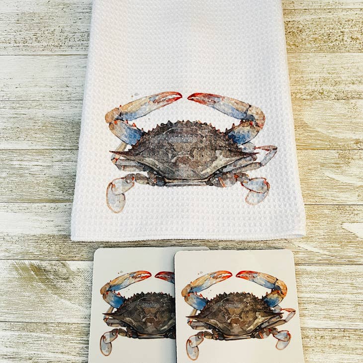Crab Towel and Coaster Gift Set