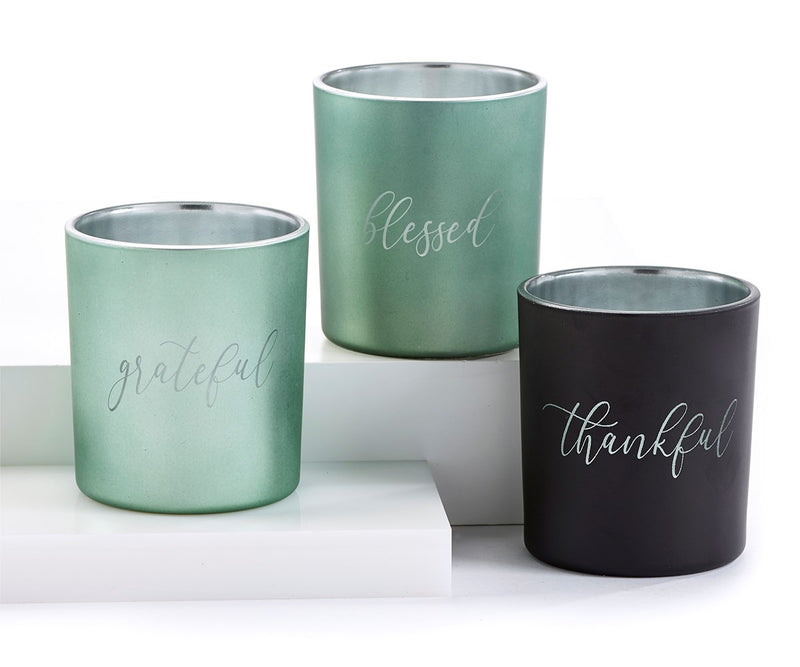 Frosted Glass Votive Candle Holder w/ Sentiment