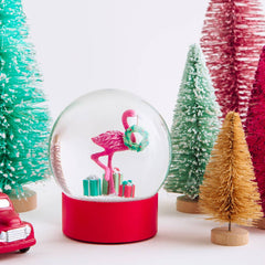 Christmas Wreath Flamingo Snowglobe - 100mm