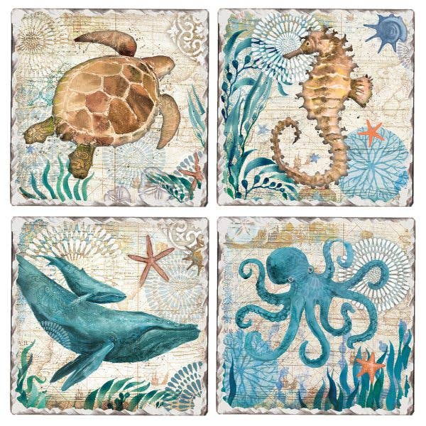 Monterey Bay Assorted Image Tumbled Tile Coaster 4 Pack