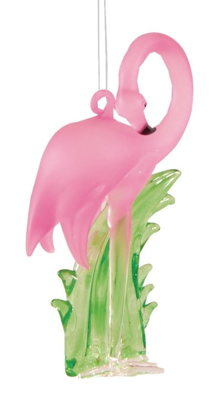 Pink Flamingo Glass Ornament