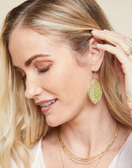 Bitty Bead Earrings - Gold Green Leaves