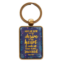 The Desire of Your Heart Blue Floral Metal Key Ring – Psalm 20:4