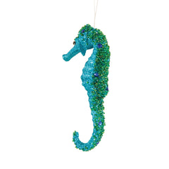 Teal Glitter Seahorse Ornament