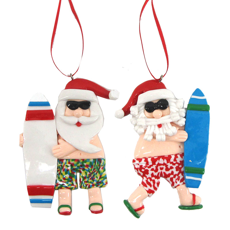 Santa with Surfboard Christmas Ornament - 2 Styles
