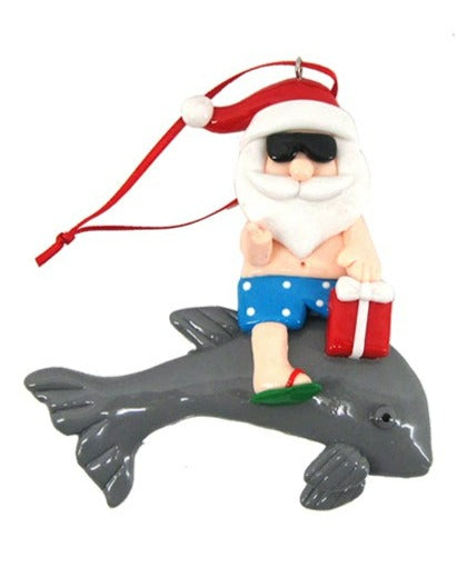 Santa with Dolphin Christmas Ornament - 2 Styles