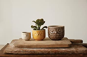 Owl Stoneware Pots, Set of 3