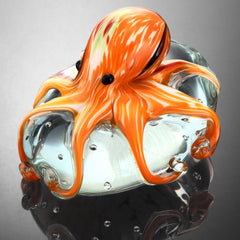 Art Glass Orange Octopus - Clear Base