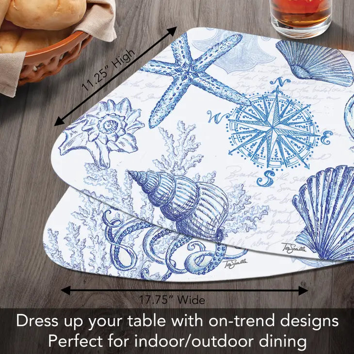 Coastal Sketch Reversible Wedge Plastic Placemat