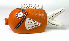 African Ceremonial Bozo Fish Puppet Sculpture - Orange with White - 12