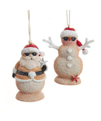 Sand Santa and Snowman Ornaments
