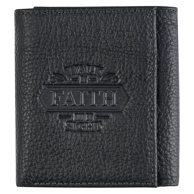 Walk by Faith Black Genuine Leather Wallet - 2 Cor 5:7
