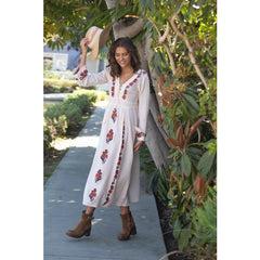 Thea Embroidered Maxi Dress - Natural/Brown